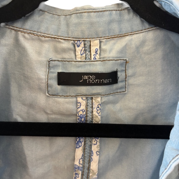 Jane Norman Cropped Denim Tie Front Shirt Blue Size M/L UK 14 - Picture 2 of 10